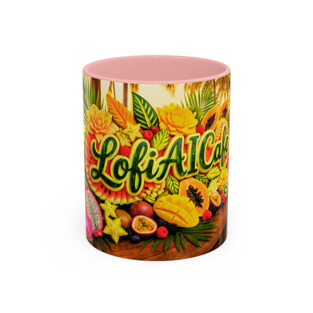 Tropical LofiAICafe Accent Coffee Mug — 'LofiAICafe' Color-Accent 11oz