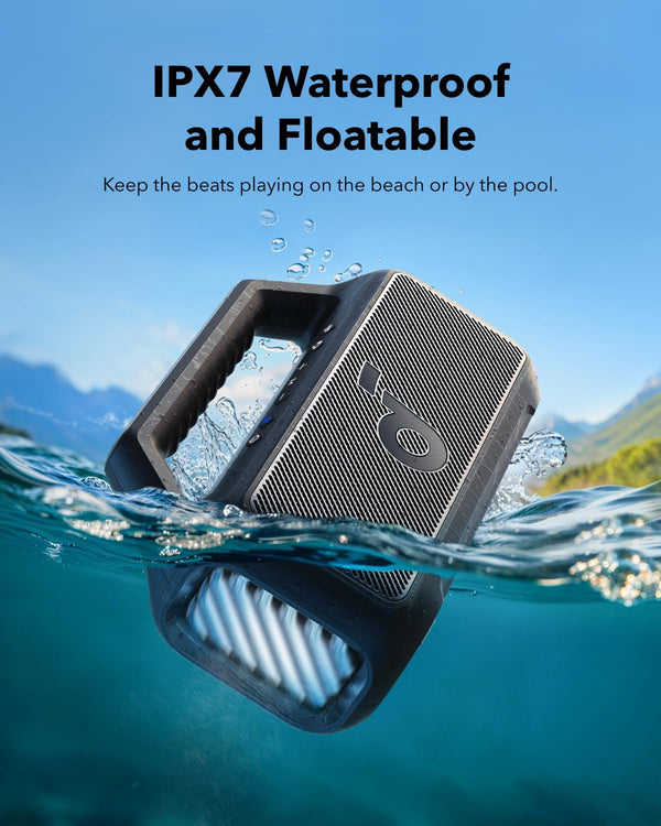 Soundcore Boom 2 By Anker, Outdoor Speaker, 80W, Subwoofer, BassUp 2.0, 24H Playtime, IPX7 Waterproof, Floatable, RGB Lights, USB-C, Custom EQ, Bluetooth 5.3, Portable for Camping and Beach - Black