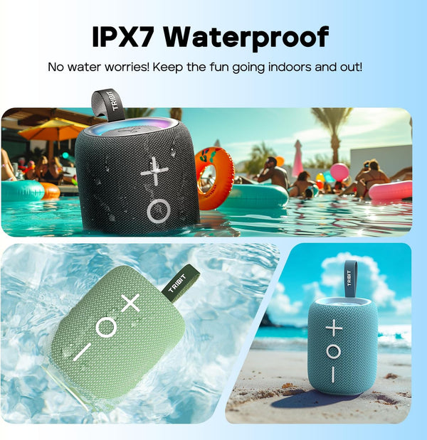 Tribit StormBox Mini+ Portable Bluetooth Speaker, 12W Wireless Speaker with 360°Surround Sound, 12H Playtime, Custom EQ, BT5.4, IPX7 Waterproof, RGB Lights, Type-C, TWS, AAC/SBC