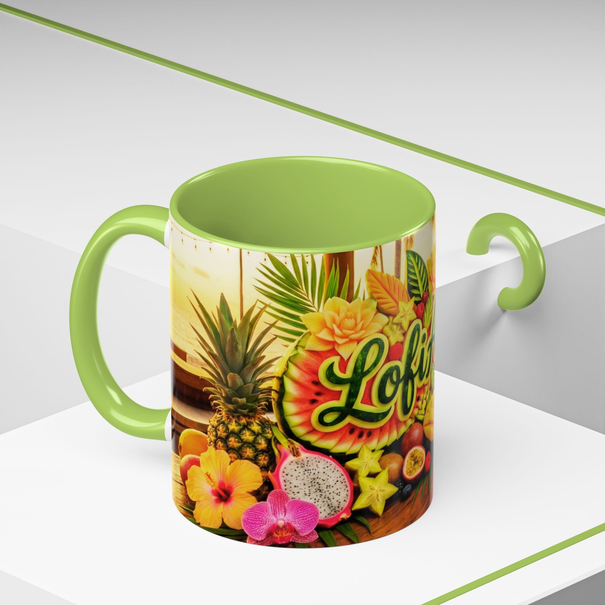Tropical LofiAICafe Accent Coffee Mug — 'LofiAICafe' Color-Accent 11oz