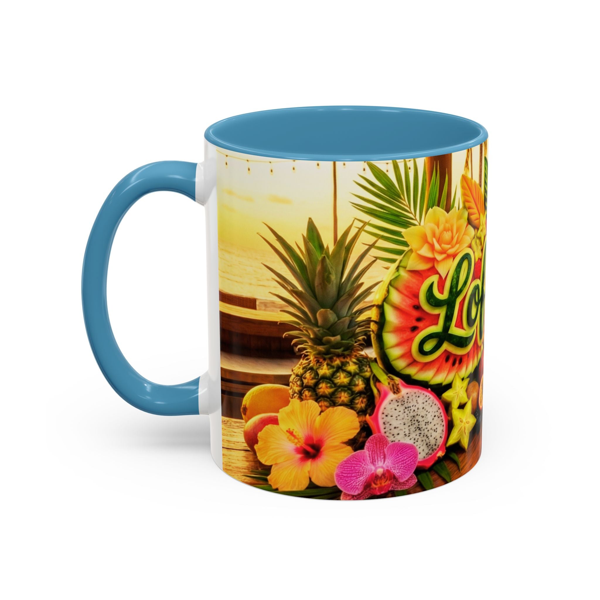 Tropical LofiAICafe Accent Coffee Mug — 'LofiAICafe' Color-Accent 11oz