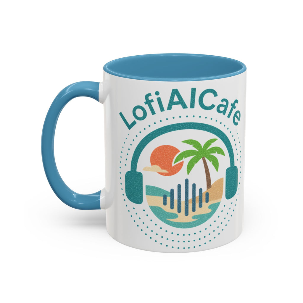 LofiAICafe Tropical Aesthetic Accent Coffee Mug - Coastal Vibes Chill Music Gift(11oz/15oz)