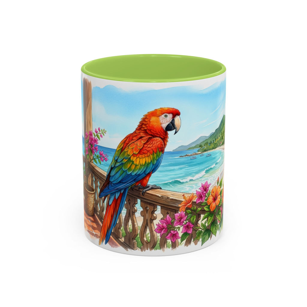 Caribbean Parrot Coffee Mug ☕ Tropical Beach Hibiscus Design | Colorful Island Vibes (11oz, 15oz)