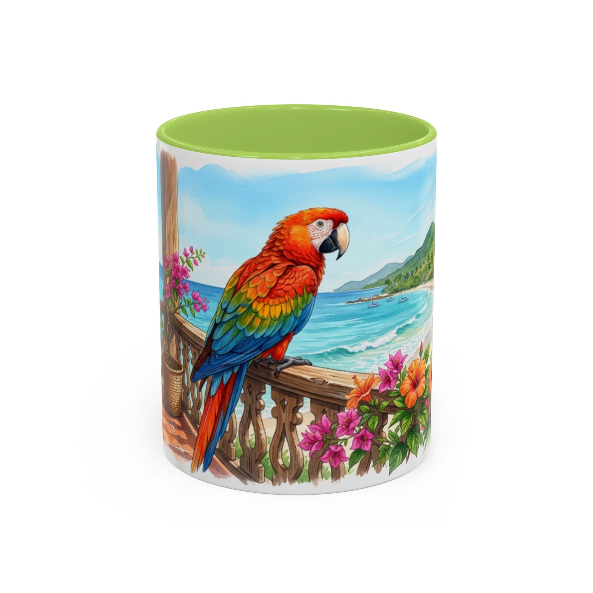 Caribbean Parrot Coffee Mug ☕ Tropical Beach Hibiscus Design | Colorful Island Vibes (11oz, 15oz)