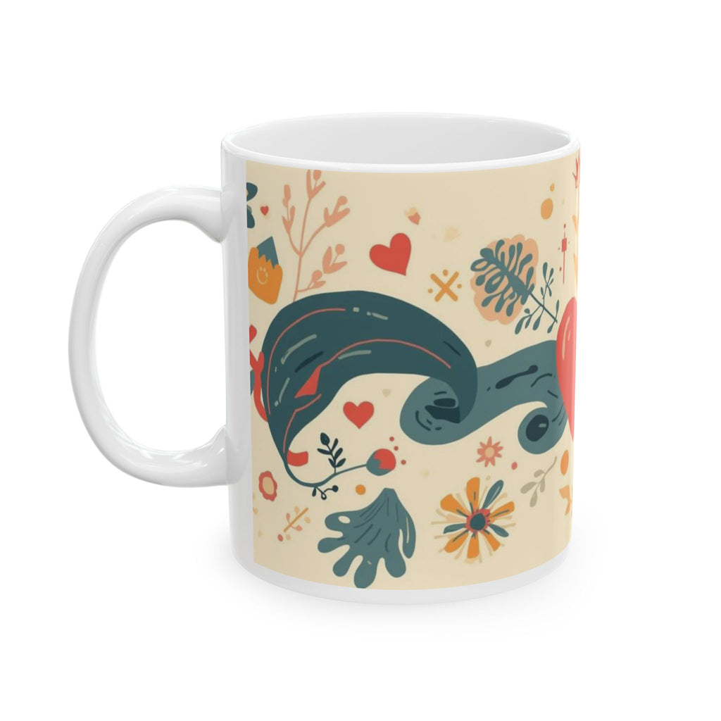 Floral Heart Ceramic Mug — Whimsical Vintage Love Design (11oz & 15oz)