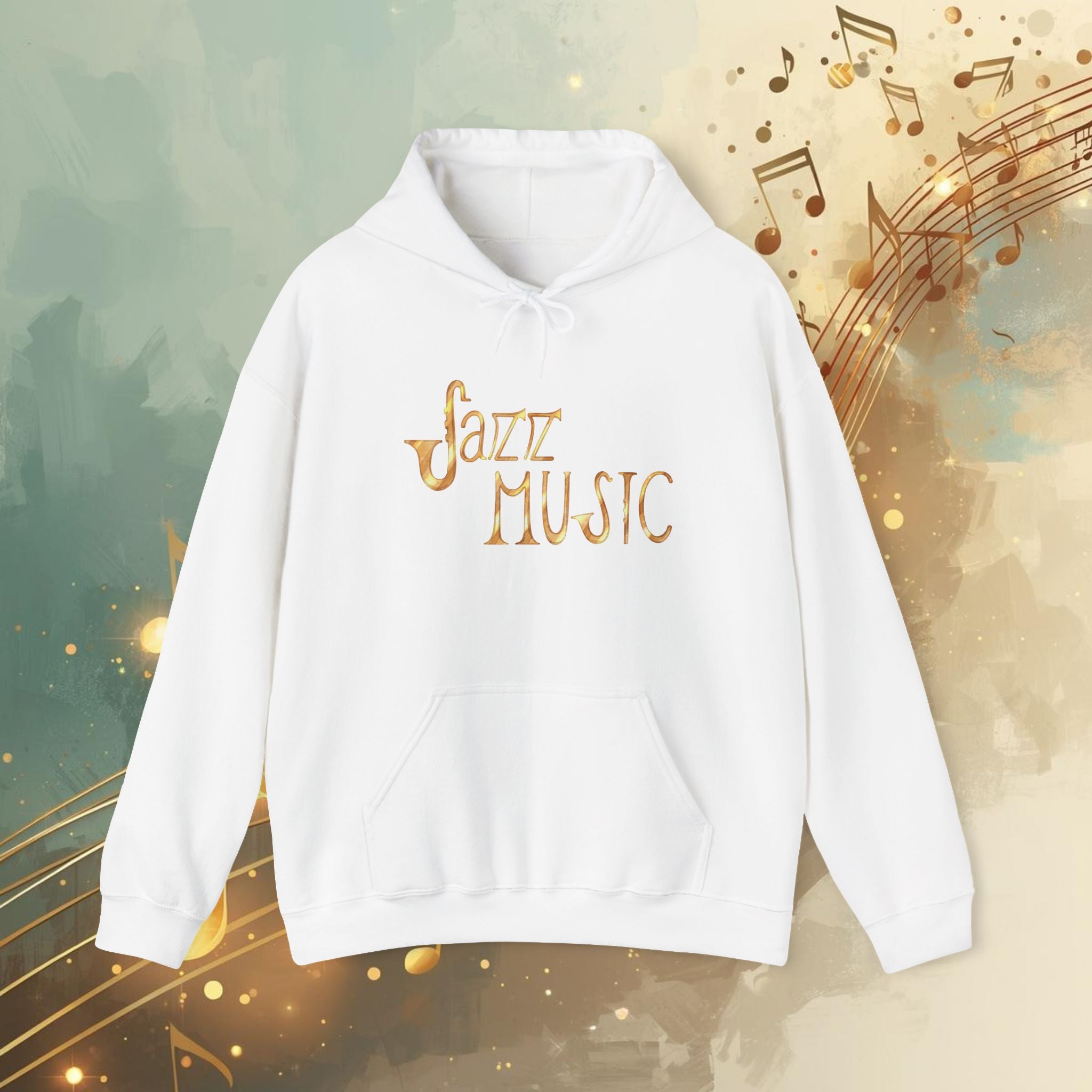 Jazz Music Hoodie 🎷 Retro Gold Script Sweatshirt – Vintage Jazz Lover Gift, Musician Streetwear, Cozy Unisex Pullover
