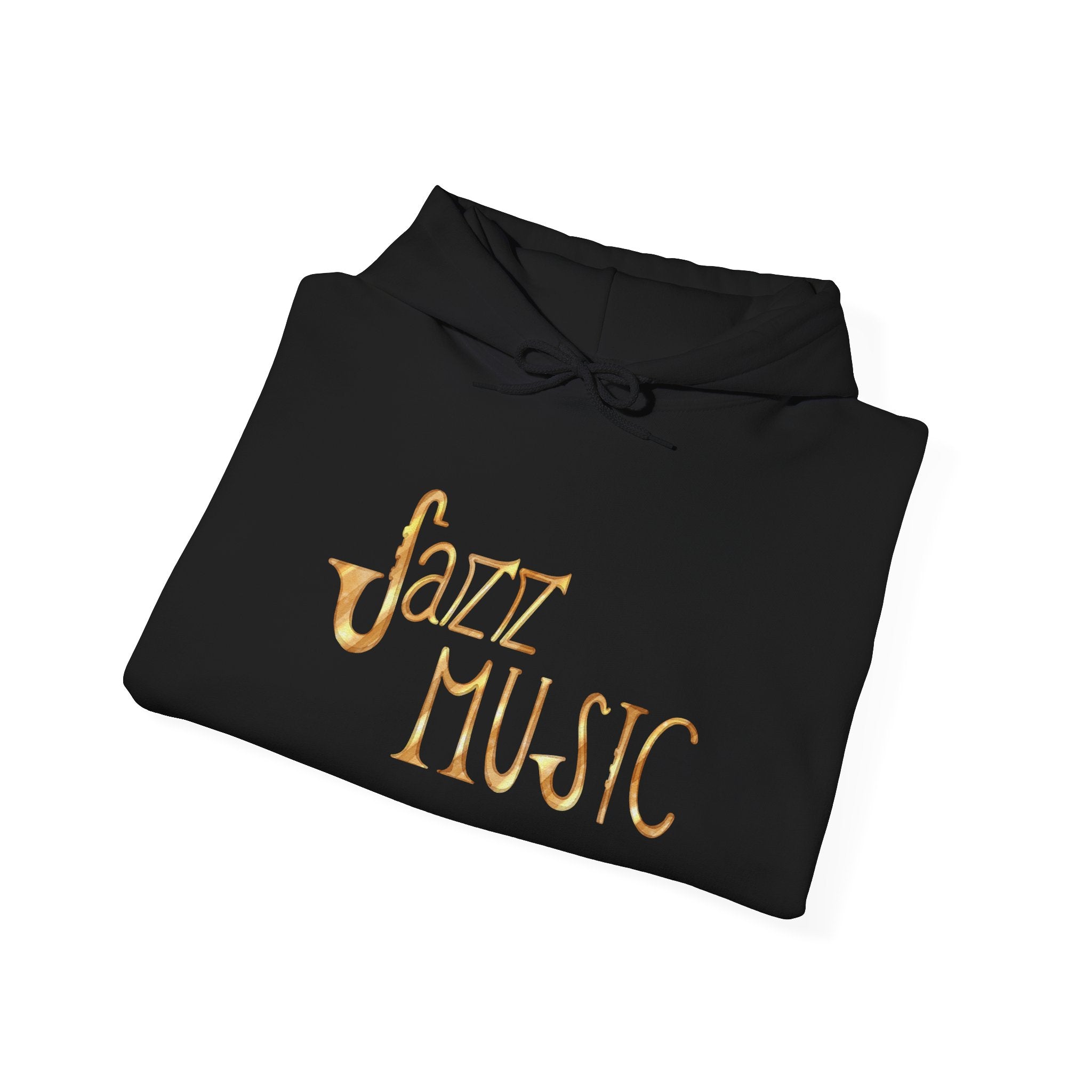 Jazz Music Hoodie 🎷 Retro Gold Script Sweatshirt – Vintage Jazz Lover Gift, Musician Streetwear, Cozy Unisex Pullover