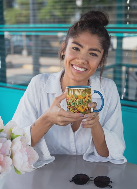 Tropical LofiAICafe Accent Coffee Mug — 'LofiAICafe' Color-Accent 11oz